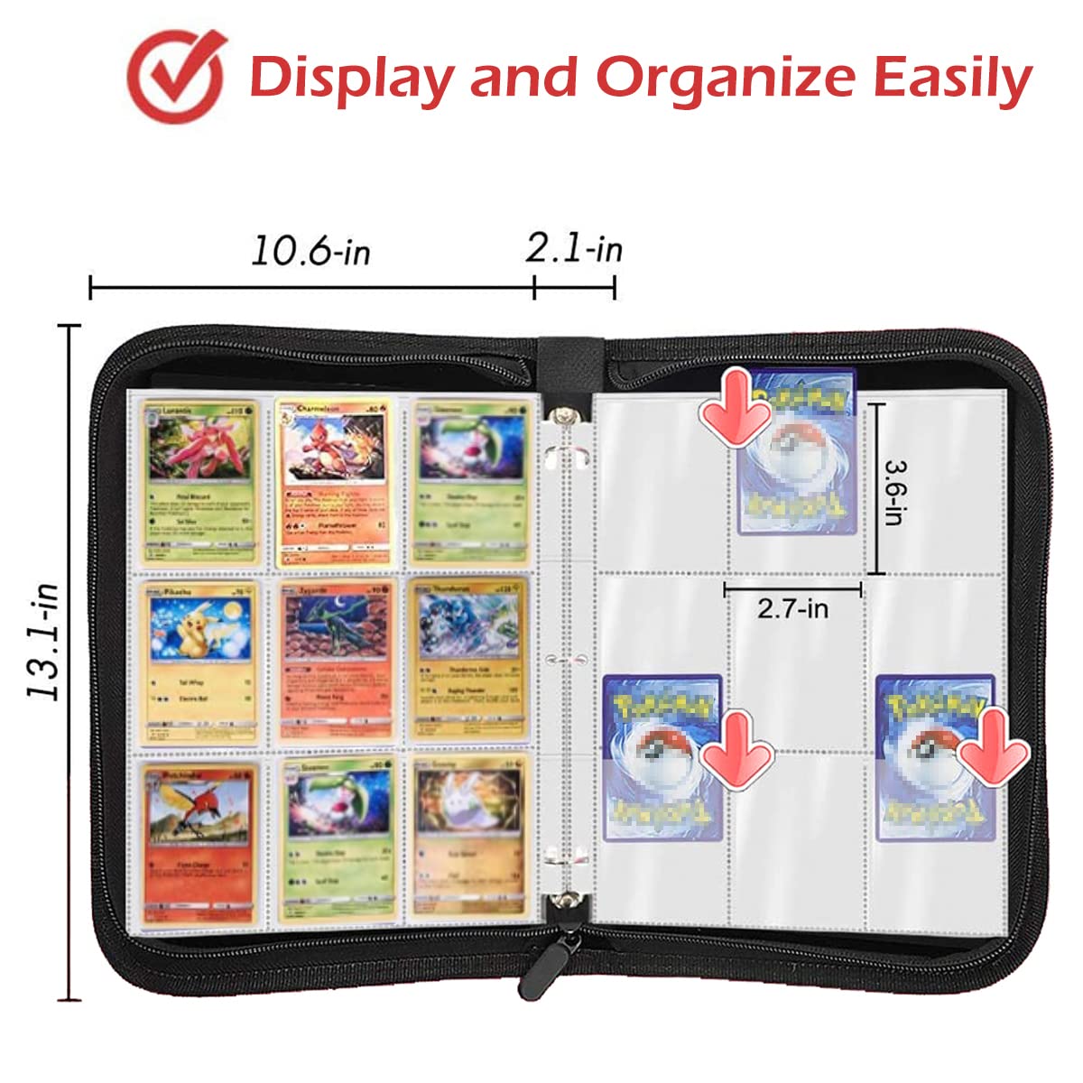 Trading Card Binder with Sleeves,720 Pockets Zipper Binder Card Holder Collectors Album Carrying Case with 40 Platinum 18-Pocket Sheets for TCG Baseball and Football Cards Organizer