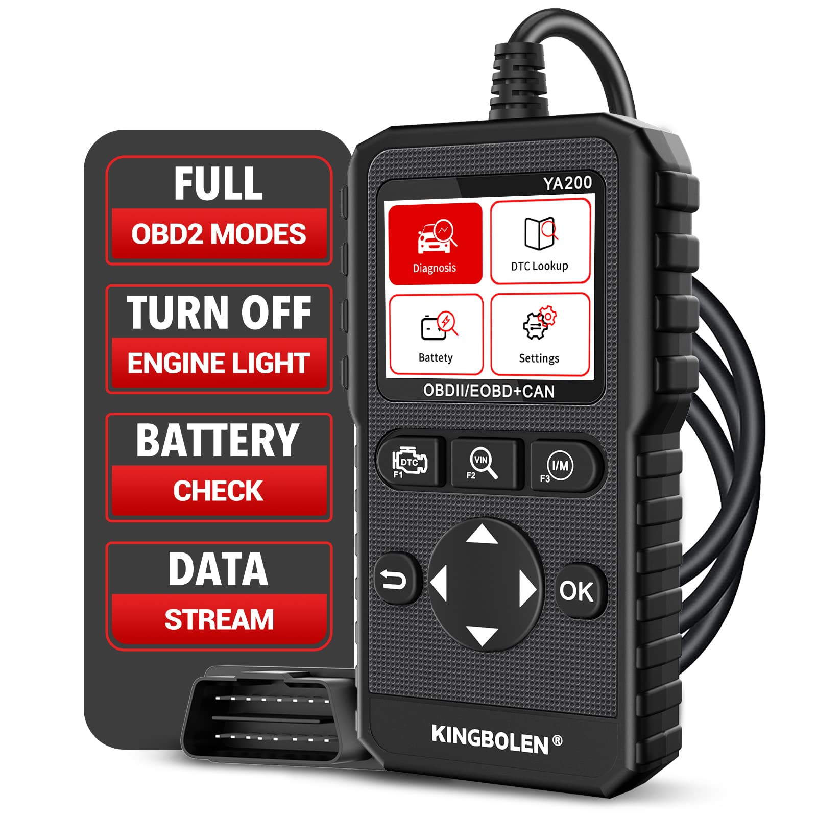 KINGBOLEN OBD2 Scanner,Car Code Reader for Check Engine Light Car Engine Scan Tool with Full OBD2,OBD2 Diagnostic Scan Tool for OBD2 Protocol Vehicles Since 1996. Black