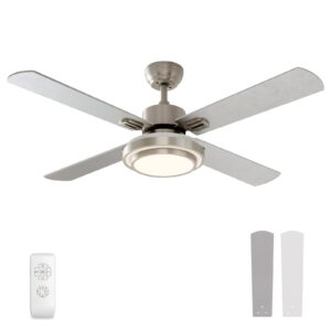 warmiplanet ceiling fan with lights remote control, 52 inch, brushed nickel motor (4-blades)