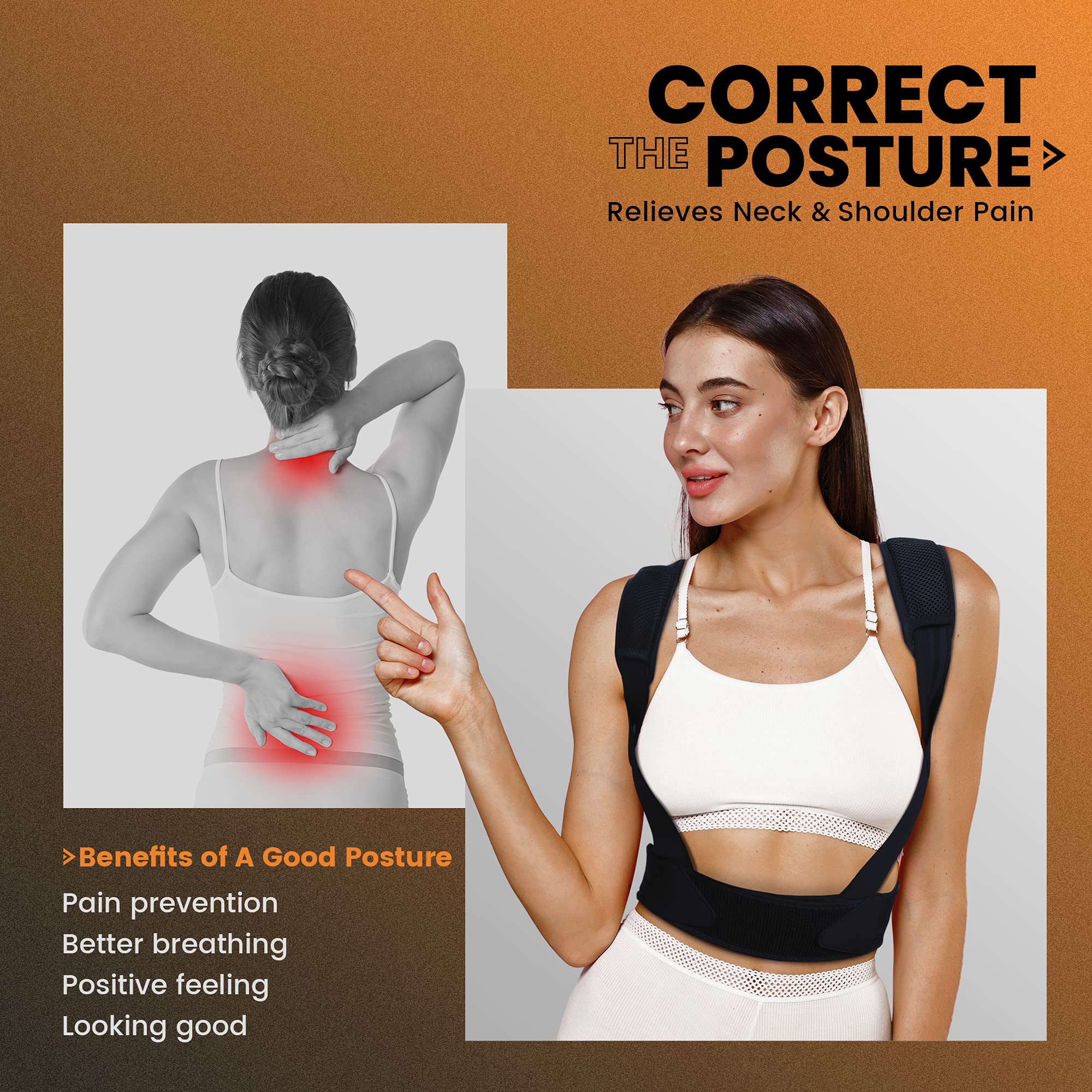 VANRORA Posture Corrector for Women and Men, Back Brace Fully Adjustable & Comfy, Support Straightener for Spine, Back, Neck, Clavicle and Shoulder, Improves Posture and Pain Relief S/M