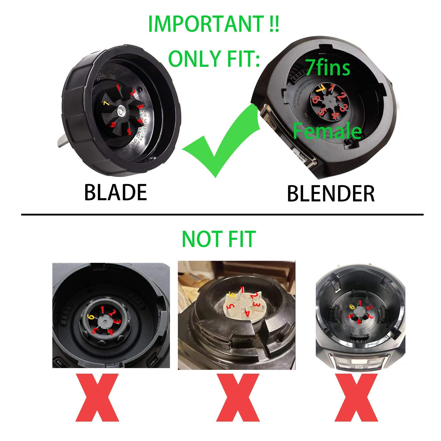 Replacement Parts For Ninja Blender - 7 fins Blender Blade Plus Two Replacement Blender Cups For Nutri Ninja Auto iQ BL682-30 BL642-30 BL450-30 BL482-30 BL687CO-30 ect