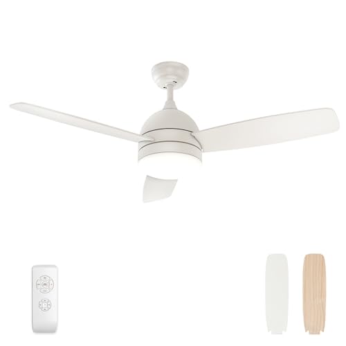 warmiplanet Ceiling Fan with Lights Remote Control, 48-Inch, White, Silent Motor, 3-Blades