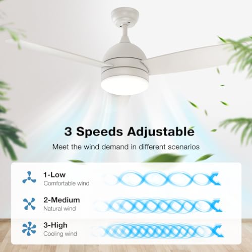 warmiplanet Ceiling Fan with Lights Remote Control, 48-Inch, White, Silent Motor, 3-Blades