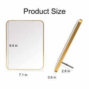 YEAKE Desk Table Stand Mirror for Make Up,Gold Hanging Wall Mirror Office with Metal Frame & Simple Bracket Can Be Assembled.(Rectangle)