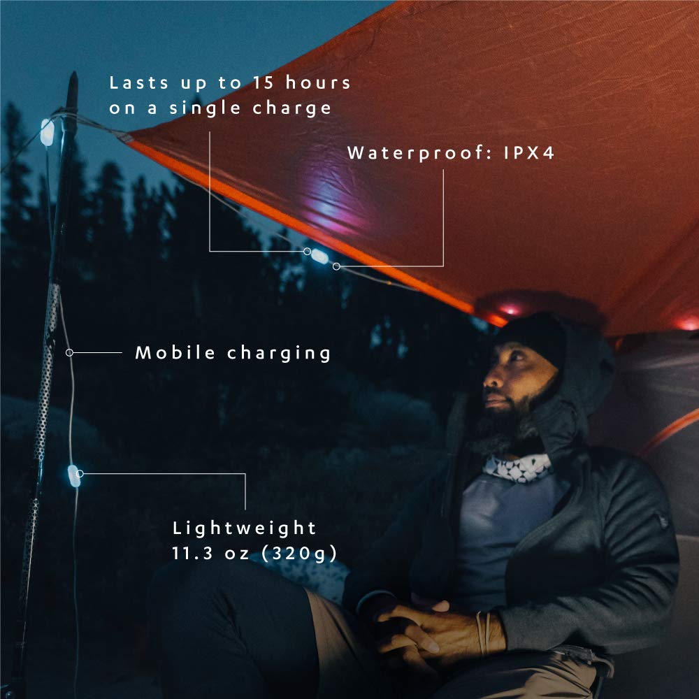 MPOWERD Luci Color Solar String Lights + Phone Charger: Color 18' Rechargeable via Solar or USB-A, 100 Lumens LEDs and 7 Colors, Lasts Up to 15 Hours, Waterproof, Camping, Pool/Patio, and Travel