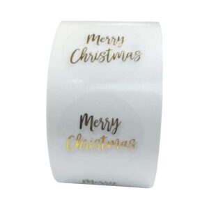 huguweding transparent gold foil merry christmas stickers seal label, 500pcs/roll round, for stamp envelopes cards invitations gift packages, scrapbooking gift packaging seal labels