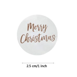 HUGUWEDING Transparent Gold Foil Merry Christmas Stickers Seal Label, 500pcs/roll Round, for Stamp Envelopes Cards Invitations Gift Packages, Scrapbooking Gift Packaging Seal Labels