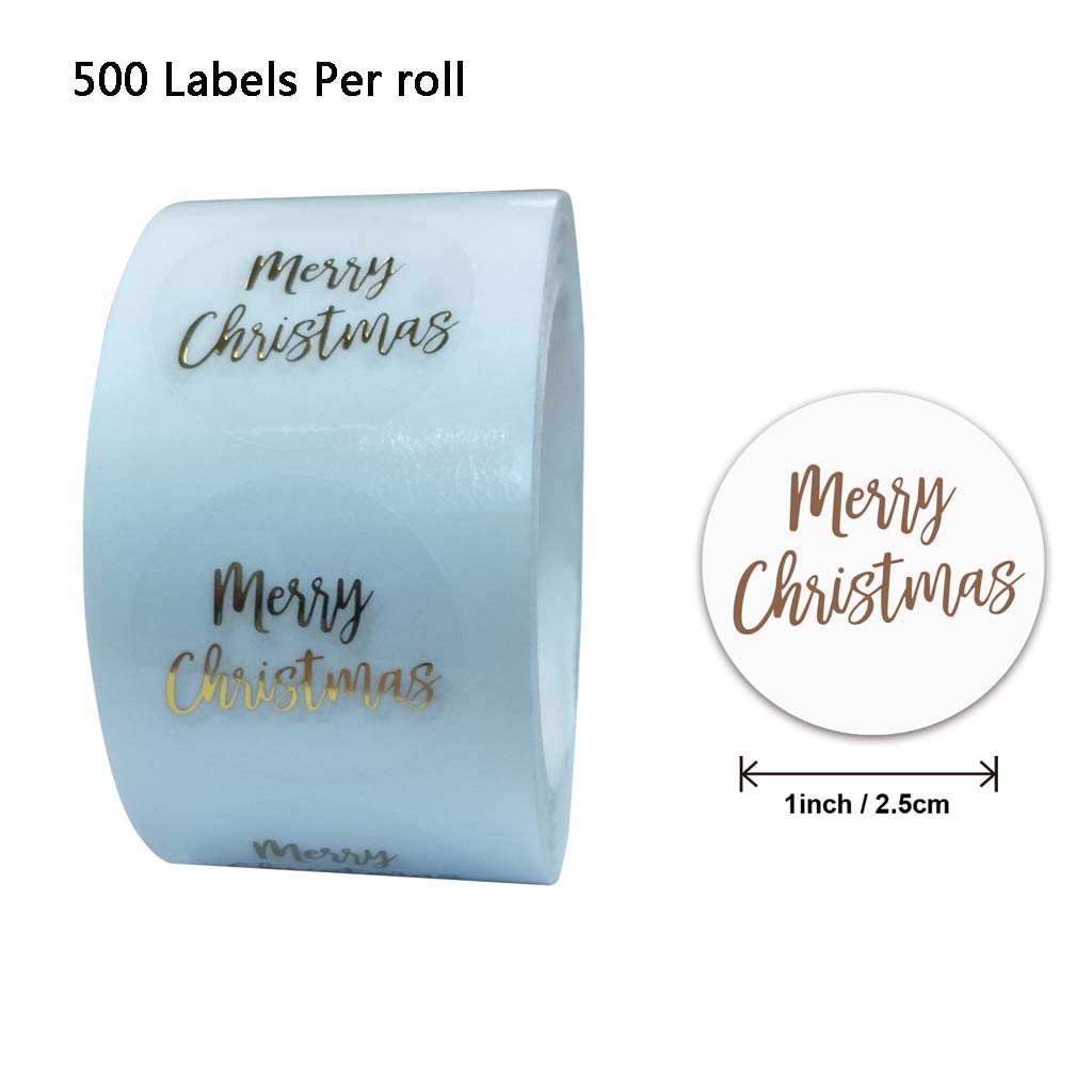 HUGUWEDING Transparent Gold Foil Merry Christmas Stickers Seal Label, 500pcs/roll Round, for Stamp Envelopes Cards Invitations Gift Packages, Scrapbooking Gift Packaging Seal Labels