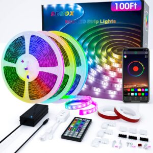 100ft led strip lights music sync color changing rgb led strip 44-key remote, sensitive built-in mic, app controlled led lights rope lights, 5050 rgb led light strips for bedroom party home kitchen