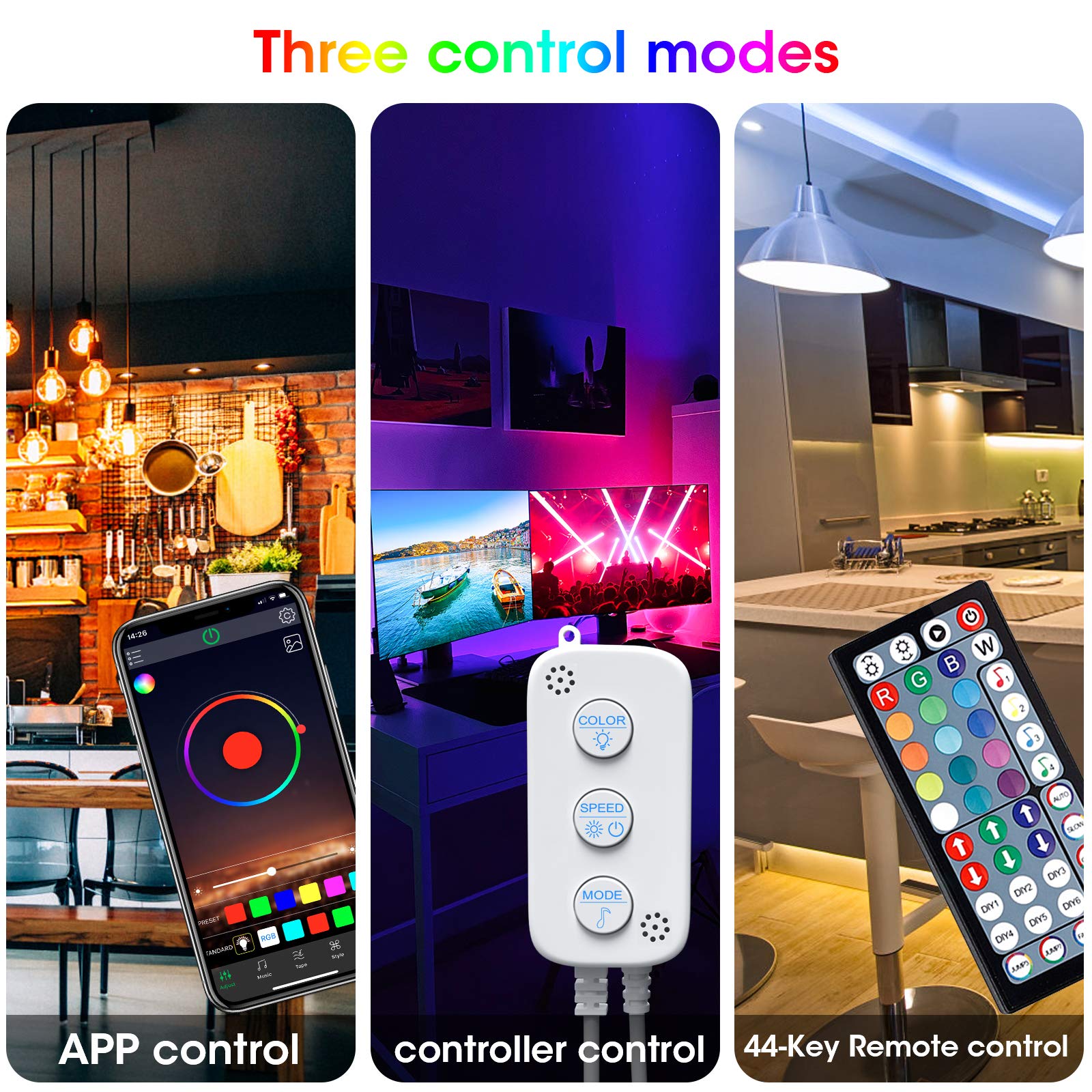 100Ft LED Strip Lights Music Sync Color Changing RGB LED Strip 44-Key Remote, Sensitive Built-in Mic, App Controlled LED Lights Rope Lights, 5050 RGB LED Light Strips for Bedroom Party Home Kitchen