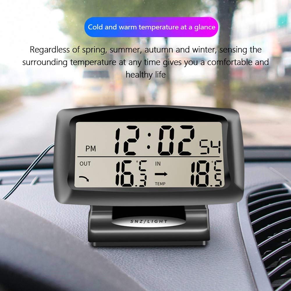 Car Digital Clock Thermometer, Multi-Functional Car Dashboard Thermometer with Backlight Display Mini Car Clock Thermometer Monitor for Indoor and Outdoor
