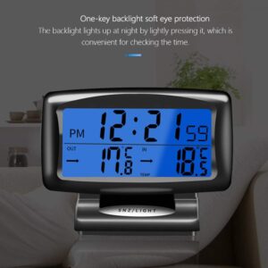 Car Digital Clock Thermometer, Multi-Functional Car Dashboard Thermometer with Backlight Display Mini Car Clock Thermometer Monitor for Indoor and Outdoor