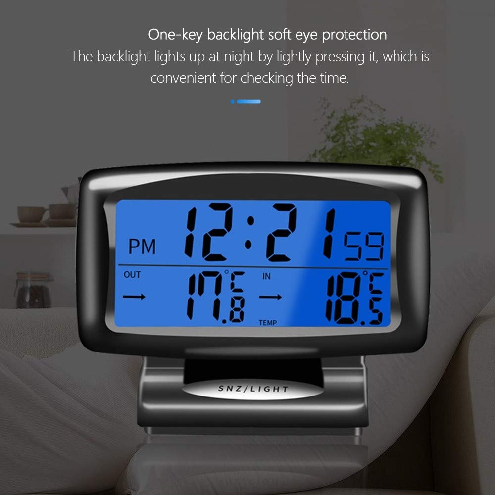 Car Digital Clock Thermometer, Multi-Functional Car Dashboard Thermometer with Backlight Display Mini Car Clock Thermometer Monitor for Indoor and Outdoor