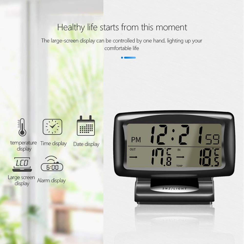 Car Digital Clock Thermometer, Multi-Functional Car Dashboard Thermometer with Backlight Display Mini Car Clock Thermometer Monitor for Indoor and Outdoor