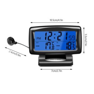 Car Digital Clock Thermometer, Multi-Functional Car Dashboard Thermometer with Backlight Display Mini Car Clock Thermometer Monitor for Indoor and Outdoor