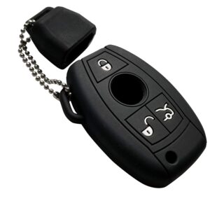 xotic tech black soft silicone key fob shell cover case w/ keychain, compatible with mercedes benz c e r s m glk cla clk gls w164 w204 w205 s204 s205 w212 w221 3-button smart keyless entry key