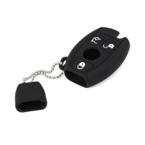 Xotic Tech Black Soft Silicone Key Fob Shell Cover Case w/ Keychain, Compatible with Mercedes Benz C E R S M GLK CLA CLK GLS W164 W204 W205 S204 S205 W212 W221 3-Button Smart Keyless Entry Key