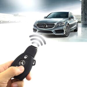 Xotic Tech Black Soft Silicone Key Fob Shell Cover Case w/ Keychain, Compatible with Mercedes Benz C E R S M GLK CLA CLK GLS W164 W204 W205 S204 S205 W212 W221 3-Button Smart Keyless Entry Key