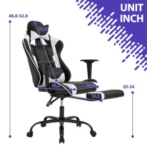 Gaming Chair Ergonomic Computer Racing Style Office Chair Adjustable High Back Gamer Chair for Home Office with Footrest Headrest Lumbar Support,White