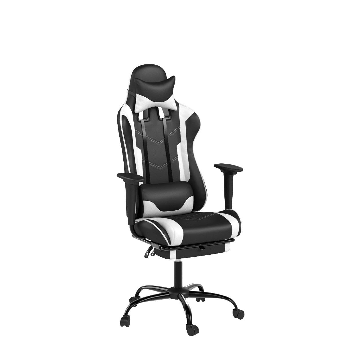 Gaming Chair Ergonomic Computer Racing Style Office Chair Adjustable High Back Gamer Chair for Home Office with Footrest Headrest Lumbar Support,White