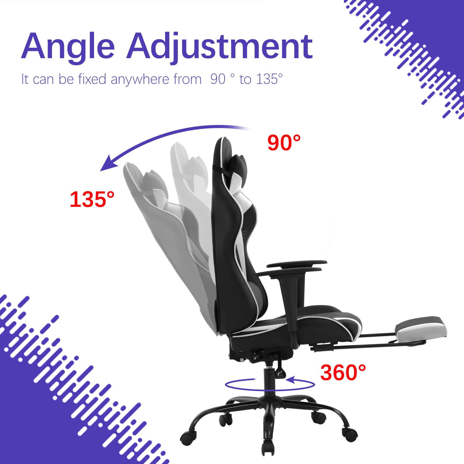 Gaming Chair Ergonomic Computer Racing Style Office Chair Adjustable High Back Gamer Chair for Home Office with Footrest Headrest Lumbar Support,White