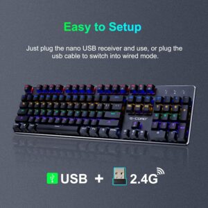 G-Cord Wireless Mechanical Gaming Keyboard, 104 Keys Wired Keyboard with Numpad, Anti-Ghosting Computer Keyboard for PC Desktop Gamers