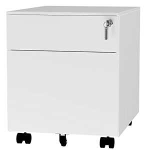 aiterminal steel file cabinet 2 drawer with mobile casters and lock key fully assembled- white