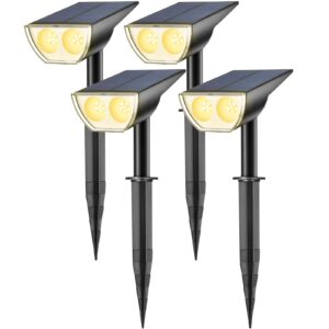 solar spot lights outdoor, consciot 12 leds ip67 waterproof dusk-to-dawn solar landscape spotlights, auto on/off, 2-in-1 adjustable solar powered wall lights for garden yard, 4 pack (3000k warm white)