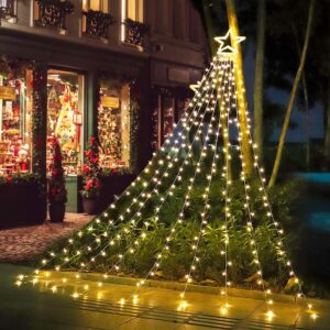 funiao 320 led waterfall string lights for christmas trees, parties, yard, garden, and home decor (warm white)
