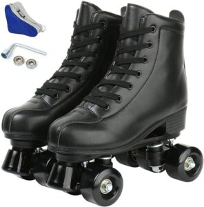 jessie leather roller skates roller skates for women outdoor and indoor adjustable four-wheel premium roller skates for women men boys and girls (black wheel,8.5)