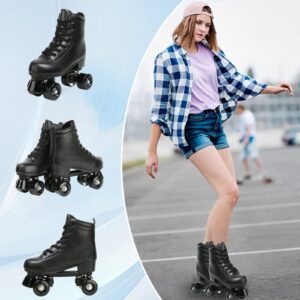 jessie Leather Roller Skates Roller Skates for Women Outdoor and Indoor Adjustable Four-Wheel Premium Roller Skates for Women Men Boys and Girls (Black wheel,8.5)