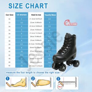 jessie Leather Roller Skates Roller Skates for Women Outdoor and Indoor Adjustable Four-Wheel Premium Roller Skates for Women Men Boys and Girls (Black wheel,8.5)