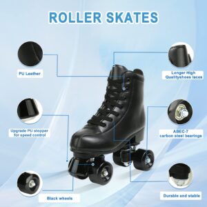 jessie Leather Roller Skates Roller Skates for Women Outdoor and Indoor Adjustable Four-Wheel Premium Roller Skates for Women Men Boys and Girls (Black wheel,8.5)
