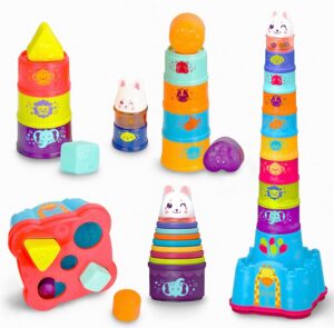 kimi house 15 pieces stack up cup toys, early development toys, stacking, nesting, sorting cups and rattle shaker for infants, toddlers, boys, girls, kids