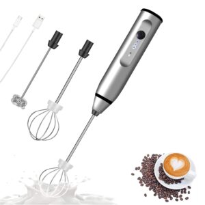 milk frother handheld foam maker usb rechargeable coffee frother with 2 stainless whisks，3-speed adjustable mini blender for cappuccino, latte, bulletproof coffee, egg mix, matcha, hot chocolate