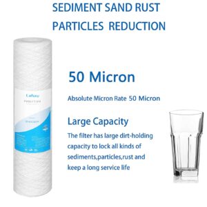 Lafiucy 50 Micron 10" x 2.5" String Wound Sediment Water Filter Cartridge,5 Pack,Whole House Sediment Filtration, Universal Replacement for Most 10 inch RO Unit