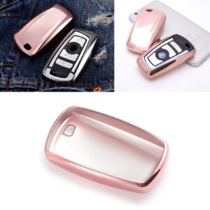 xotic tech rose gold soft tpu key fob shell skin cover, compatible with bmw 1 2 3 5 6 7 series x1 x3 x4 x5 x6 m models gt3 gt5 f12 f20 f21 f22 f25 f30 f31 gt3 gt5 z4 smart keyless entry key