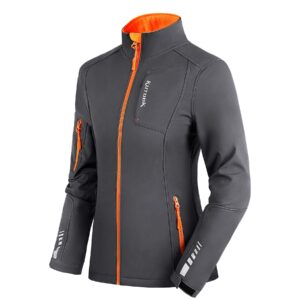 kutook hiking jacket women running cycling jackets for women thermal fleece lined reflective gray x-small