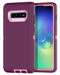 i-honva for galaxy s10 plus case shockproof dust/drop proof 3-layer full body protection [without screen protector] rugged heavy duty cover case for samsung galaxy s10 plus,purple/pink