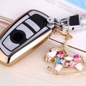 Xotic Tech Gold Soft TPU Key Fob Shell Skin Cover, Compatible with BMW 1 2 3 5 6 7 Series X1 X3 X4 X5 X6 M Models GT3 GT5 F12 F20 F21 F22 F25 F30 F31 GT3 GT5 Z4 Smart Keyless Entry Key