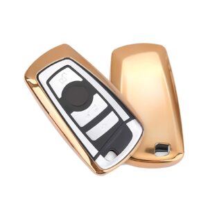 Xotic Tech Gold Soft TPU Key Fob Shell Skin Cover, Compatible with BMW 1 2 3 5 6 7 Series X1 X3 X4 X5 X6 M Models GT3 GT5 F12 F20 F21 F22 F25 F30 F31 GT3 GT5 Z4 Smart Keyless Entry Key