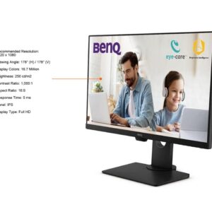 BenQ GW2780T Computer Monitor 27" FHD 1920x1080p | IPS | Eye-Care Tech | Low Blue Light | Anti-Glare | Adaptive Brightness | Height and Tilt Adjustable | Built-In Speakers | DisplayPort | HDMI