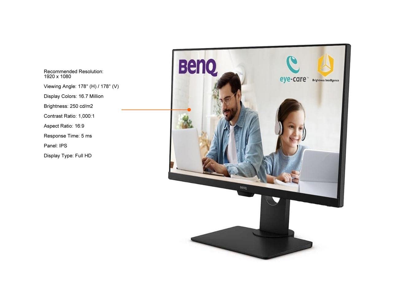 BenQ GW2780T Computer Monitor 27" FHD 1920x1080p | IPS | Eye-Care Tech | Low Blue Light | Anti-Glare | Adaptive Brightness | Height and Tilt Adjustable | Built-In Speakers | DisplayPort | HDMI