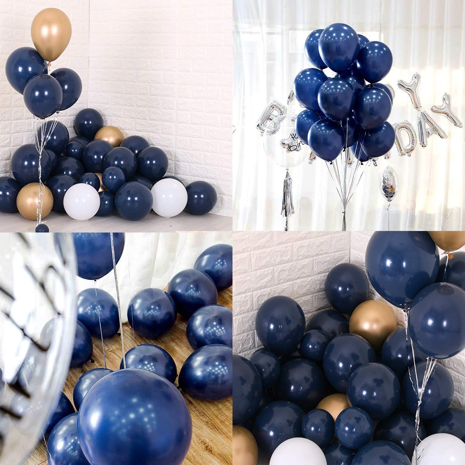 100 Pack Navy Blue Balloons 12 Inch Chrome Round Helium Pearl Dark Blue Balloons for Wedding Birthday Christmas Party Decoration (Navy Blue)