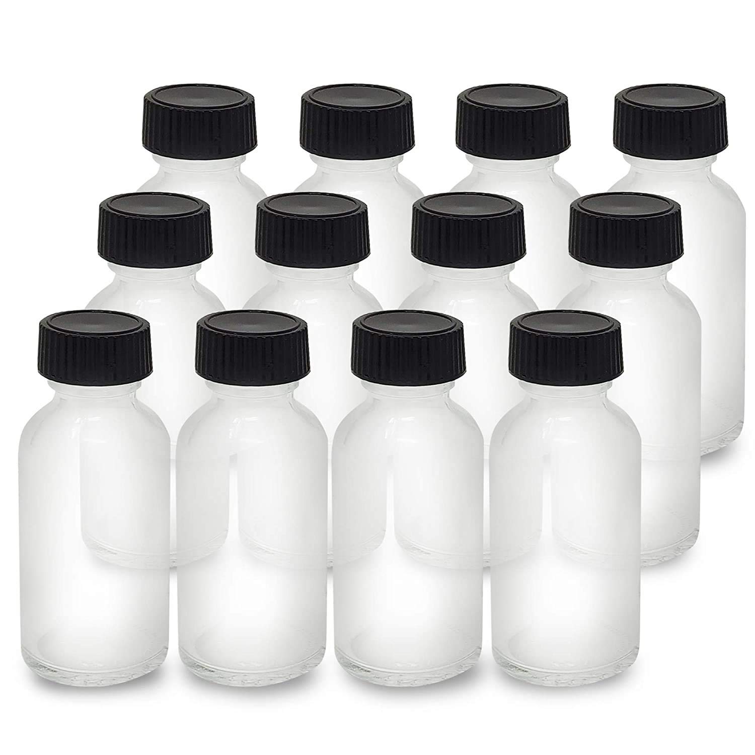 Onisavings Glass Bottles with Caps Lids -With no Leaking Caps -Bottles Use to Store for Essential Oils, Perfumes, Fragrances, Sauces, and Hot Sauces - Size 1 Oz (12 Pack)