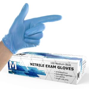 dre health powder free disposable nitrile gloves - 100 pack - blue, medium