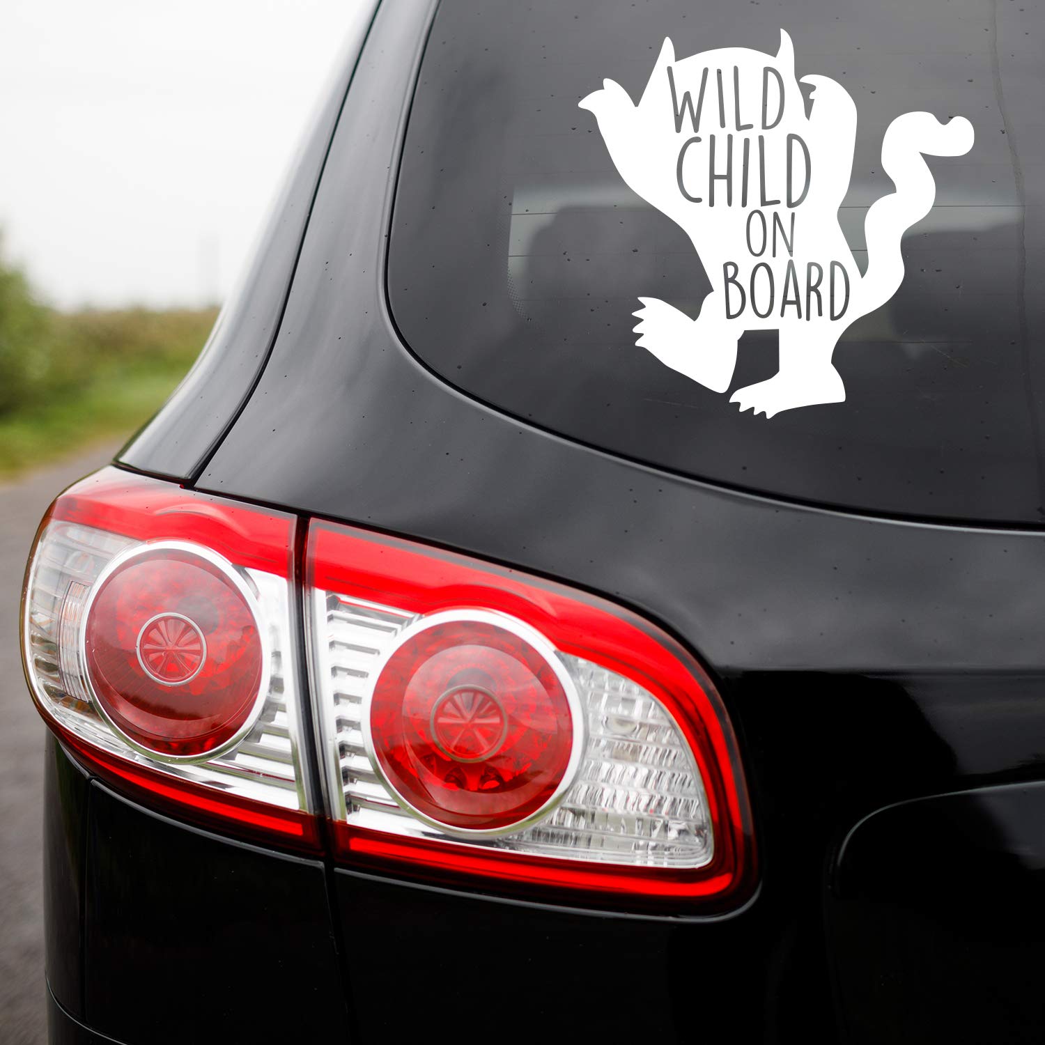 Vinyl Wall Art Decal - Wild Child On Board - 5" x 5" - Sarcastic Cute Funny Adult Joke Little Devil Shape Quote Sticker for Playroom Daycare Family Cars Minivan Rear Window Car Bumper Decor (White)