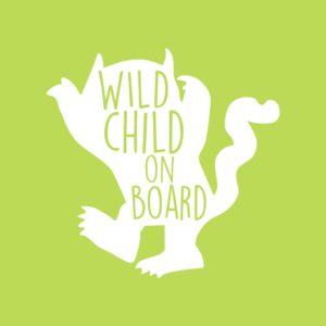 Vinyl Wall Art Decal - Wild Child On Board - 5" x 5" - Sarcastic Cute Funny Adult Joke Little Devil Shape Quote Sticker for Playroom Daycare Family Cars Minivan Rear Window Car Bumper Decor (White)