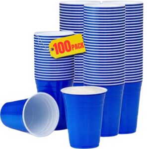 1inthehome blue cups 16 oz, disposable blue plastic party cups (100 pack)