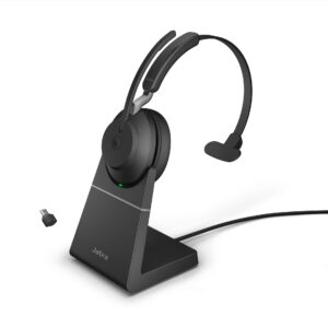jabra evolve2 65 usb-c ms mono with charging stand - black wireless headset/music headphones